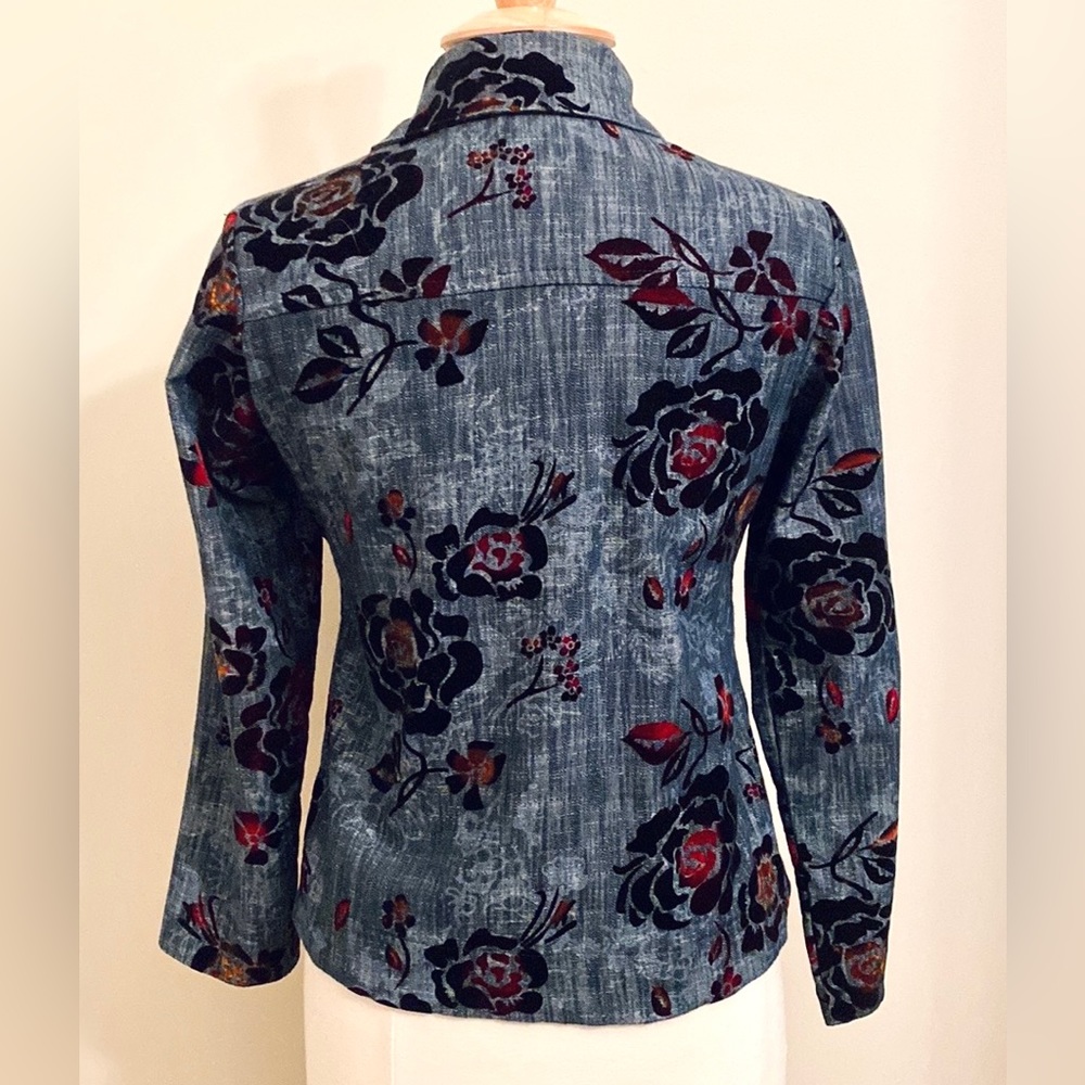 Additions by Chico Denim Velvet Floral SZ 4 Retro Vintage Boho Statement Jacket - Picture 9 of 12